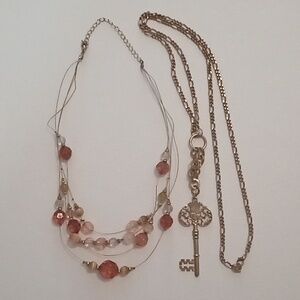 #895. 2 Piece Assorted Acrylic Wire & Skeleton Key Pendant Necklace Bundle